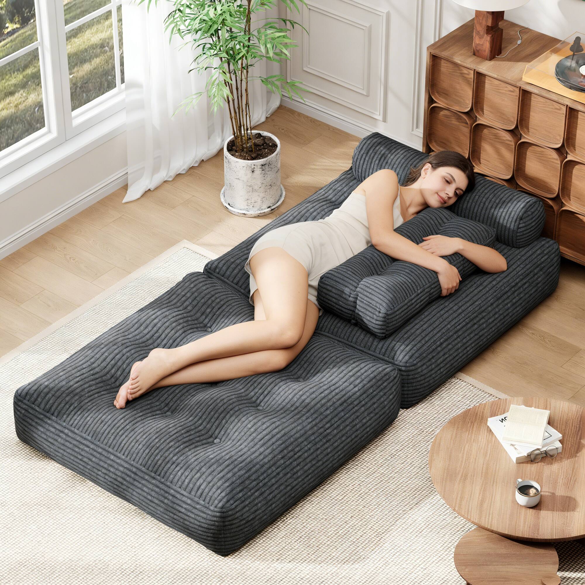 Angle. COQOOL - Folding Sofa Bed, Convertible Sleeper Chair with Pillow Foldable Mattress with Back Support - gray.
