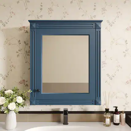 Front. APRILSOUL - 24'' x 27'' Wall Mounted Bathroom Storage Cabinet with Mirror - Blue.