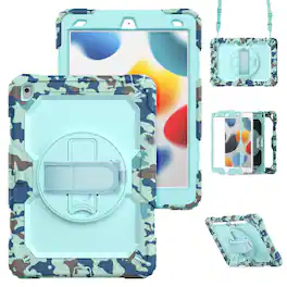 Dteck - for Apple iPad (9th Generation) 10.2" 2021 & iPad 8th/7th Gen 10.2" 2020/2019 Heavy Duty Stand Case w/ Screen Protector - Blue
