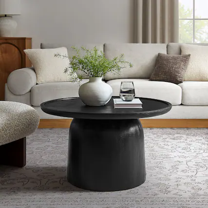 Front. Modway - Holloway 30" Round Wood Coffee Table by Modway - Black.