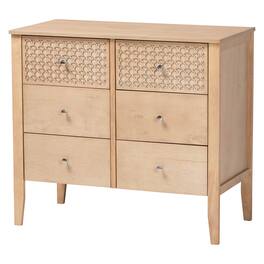 Baxton Studio - Lara Dresser - 6-Drawer Bedroom Storage Chest with Laser-Cut Geometric Overlay for Clothing and Organization - Oak Brown