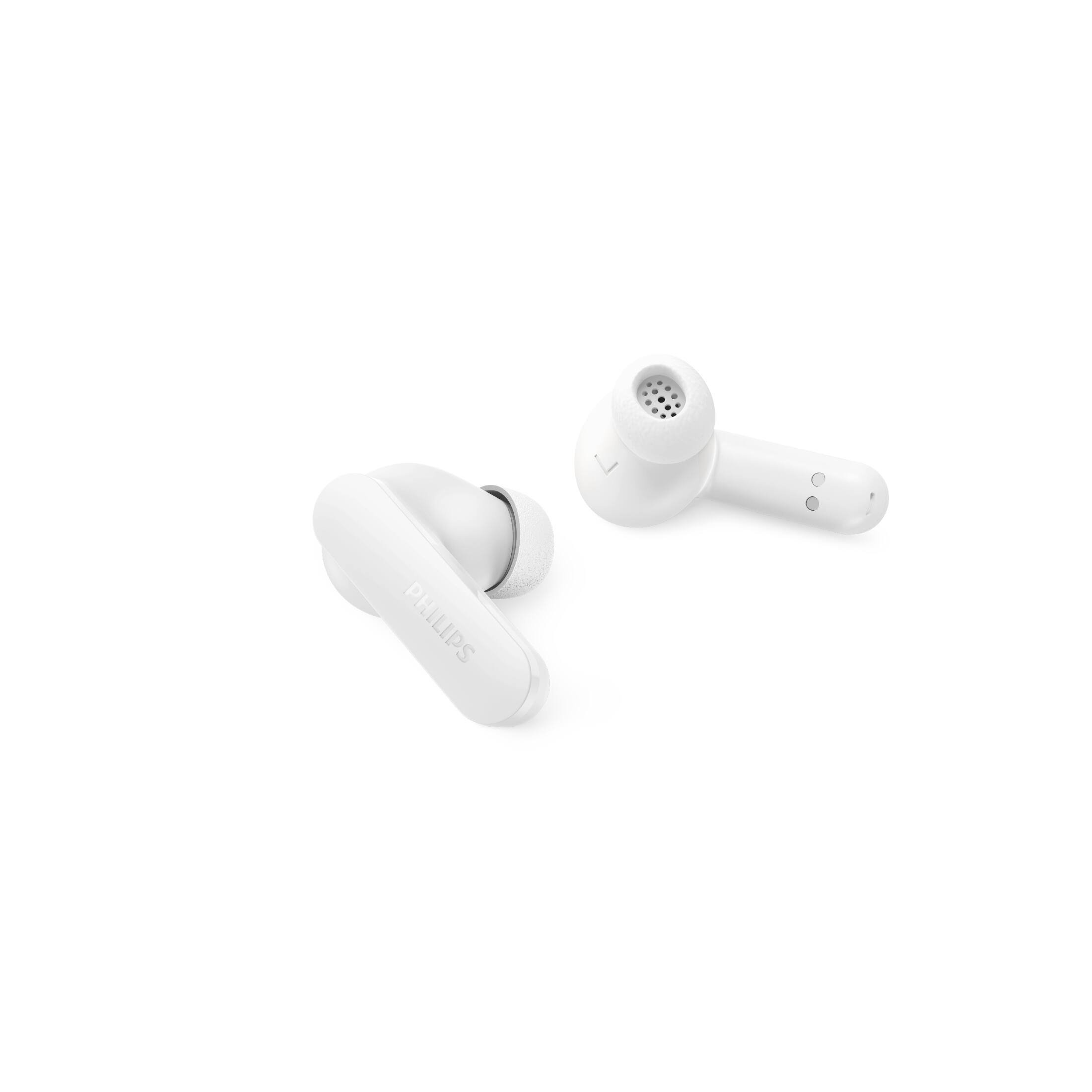 Angle. Philips - TAT2200 True Wireless Bluetooth Earbuds with Active Noise Canceling, 4-Mic Technology, 36H Playtime - White.