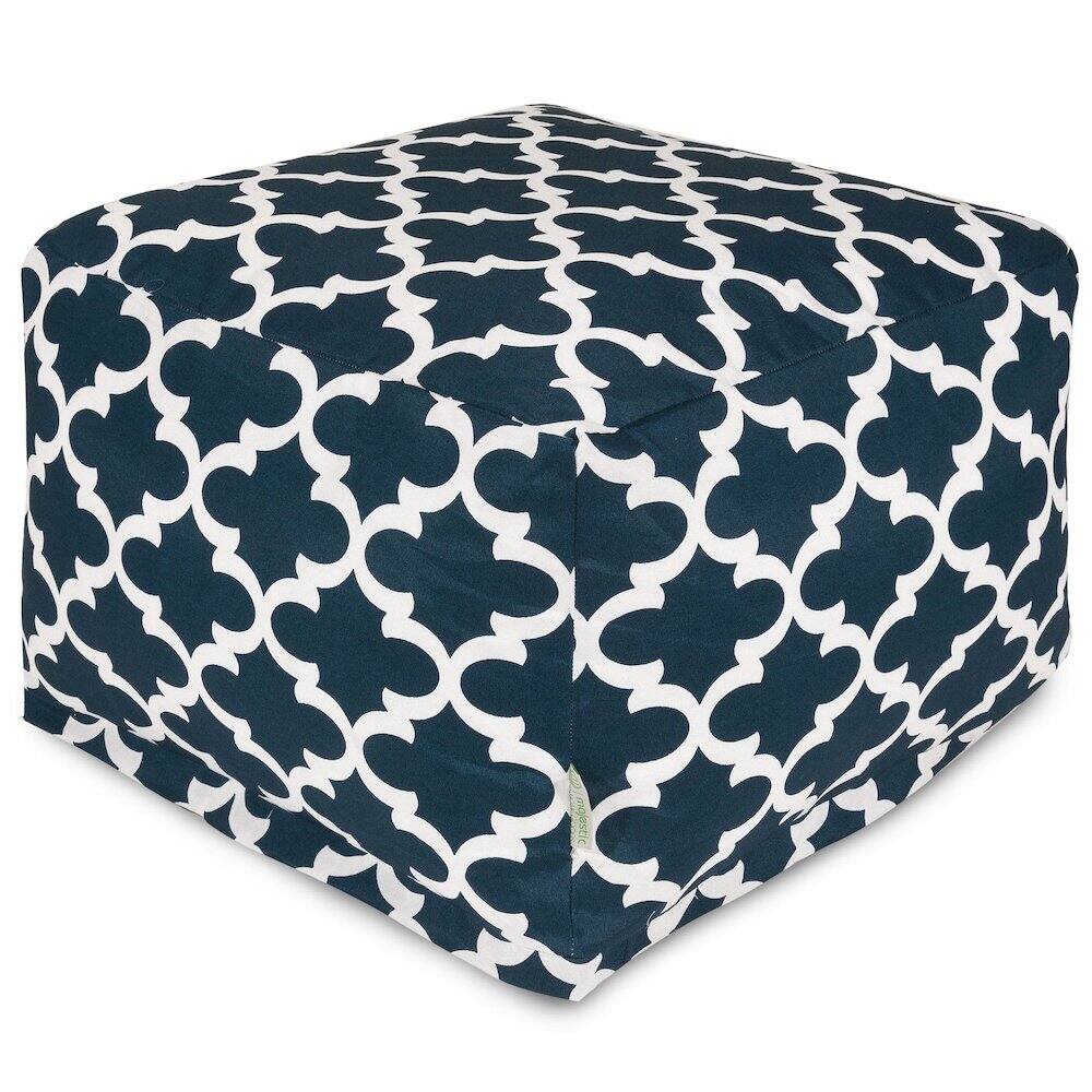 Front. Majestic Home - Ottoman Pouf Trellis Navy - Blue.