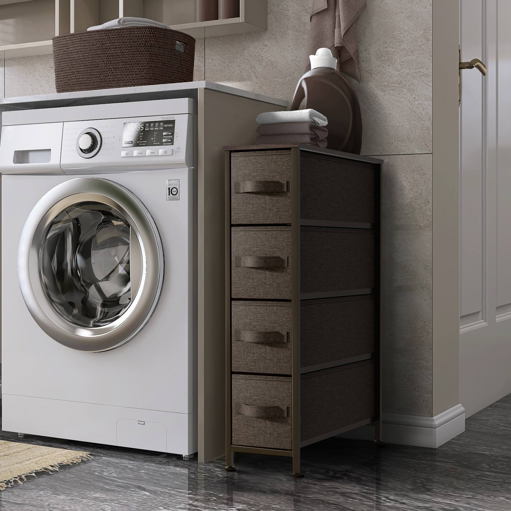 Alt View 1. Sorbus - Sorbus Narrow Dresser with 4 Drawers, Vertical Slim Storage Chest of Drawers with Steel Frame - Brown.