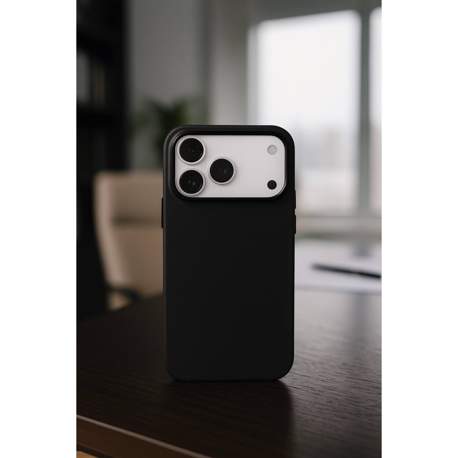 Left. SaharaCase - Apple iPhone 17 Pro Max Vegan Leather Case | Compatible with Magsafe | Indy Series - Scorpion Black.