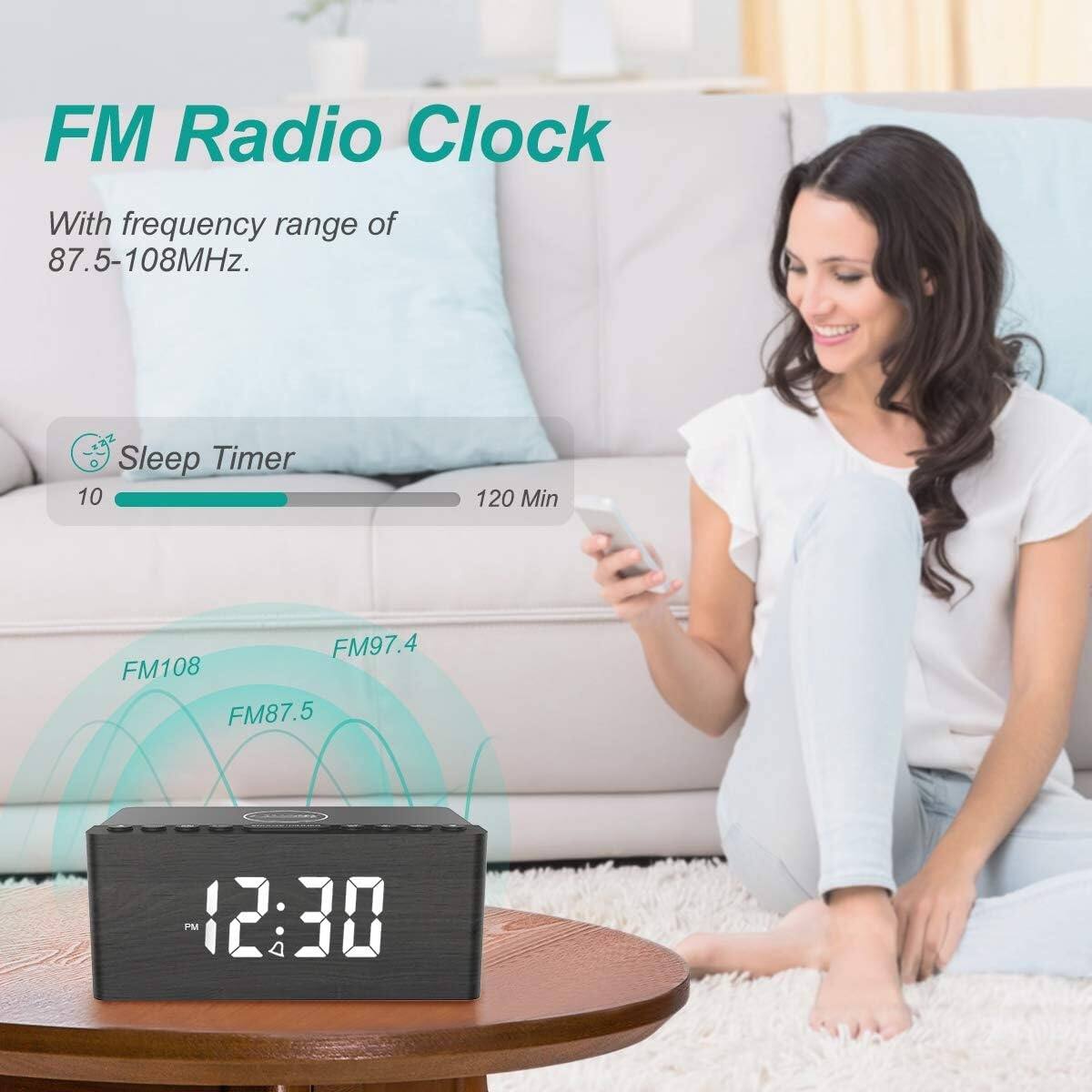 FM Radio Clock  
With frequency range of 87.5-108MHz.  
Sleep Timer 10-120 Min  
FM97.4 FM108 FM87.5  
12:30 PM
