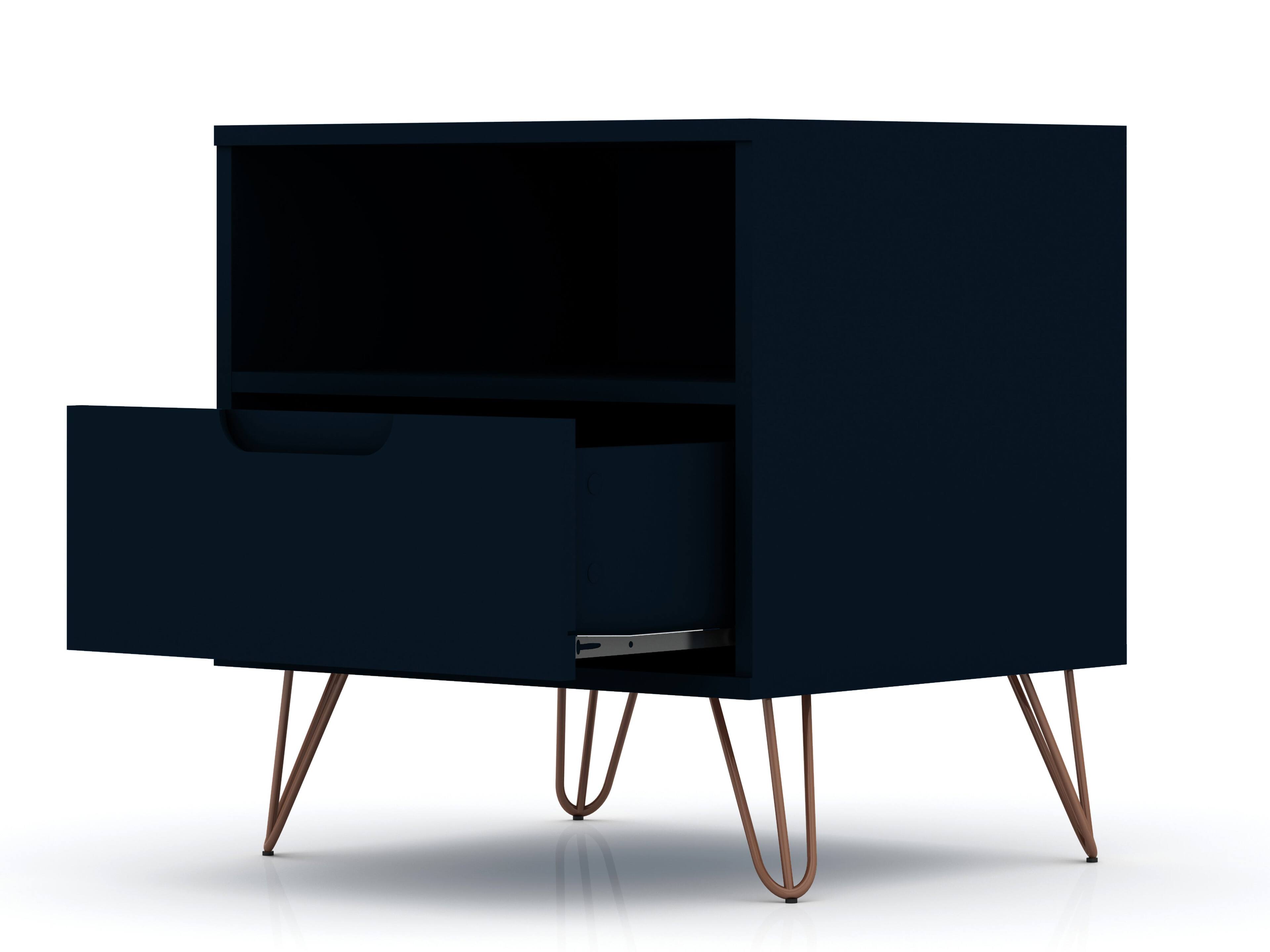 Back. Manhattan Comfort - Rockefeller Mid-Century Modern 20" Nightstand - Midnight Blue.