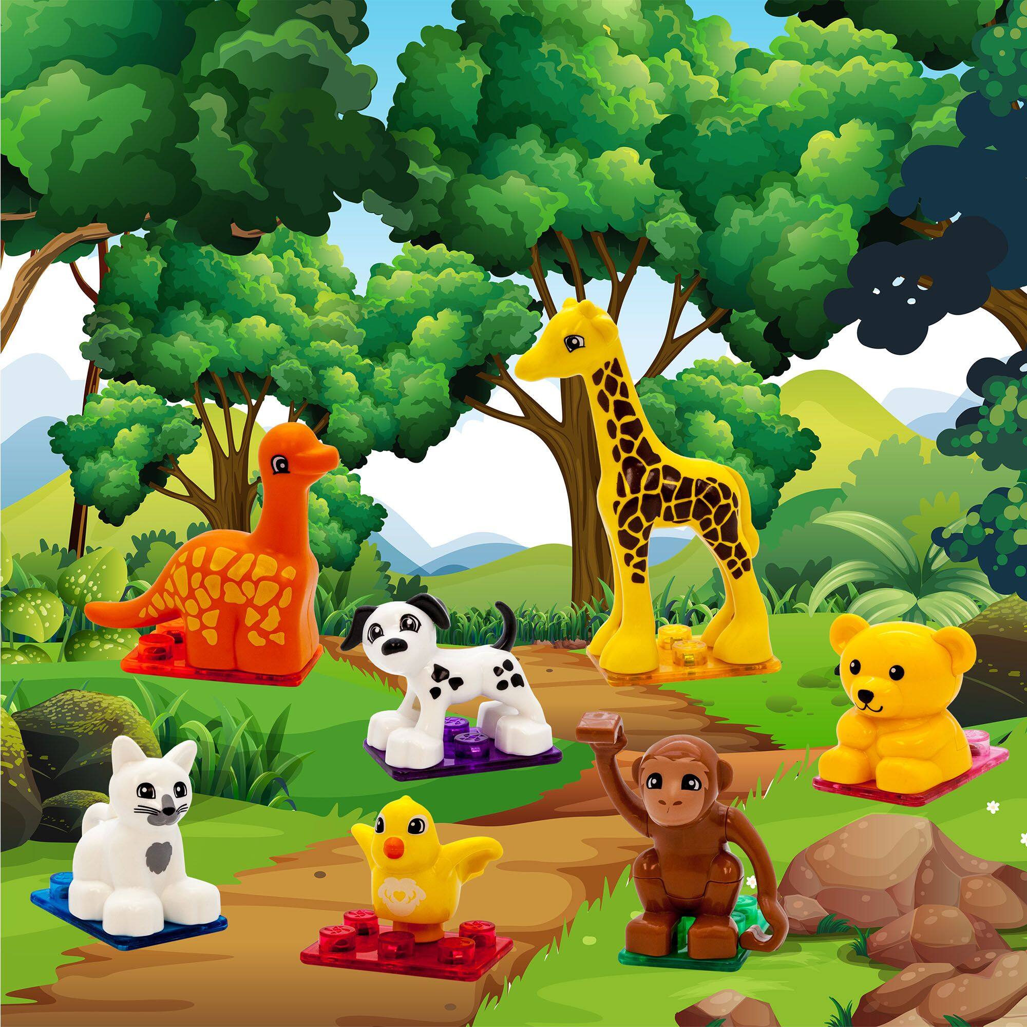 Alt View 1. PicassoTiles - PicassoTiles 7 PC Animal Character Set, Magnetic Tiles & Brick Block Compatible, Magnet for Kids 3+.