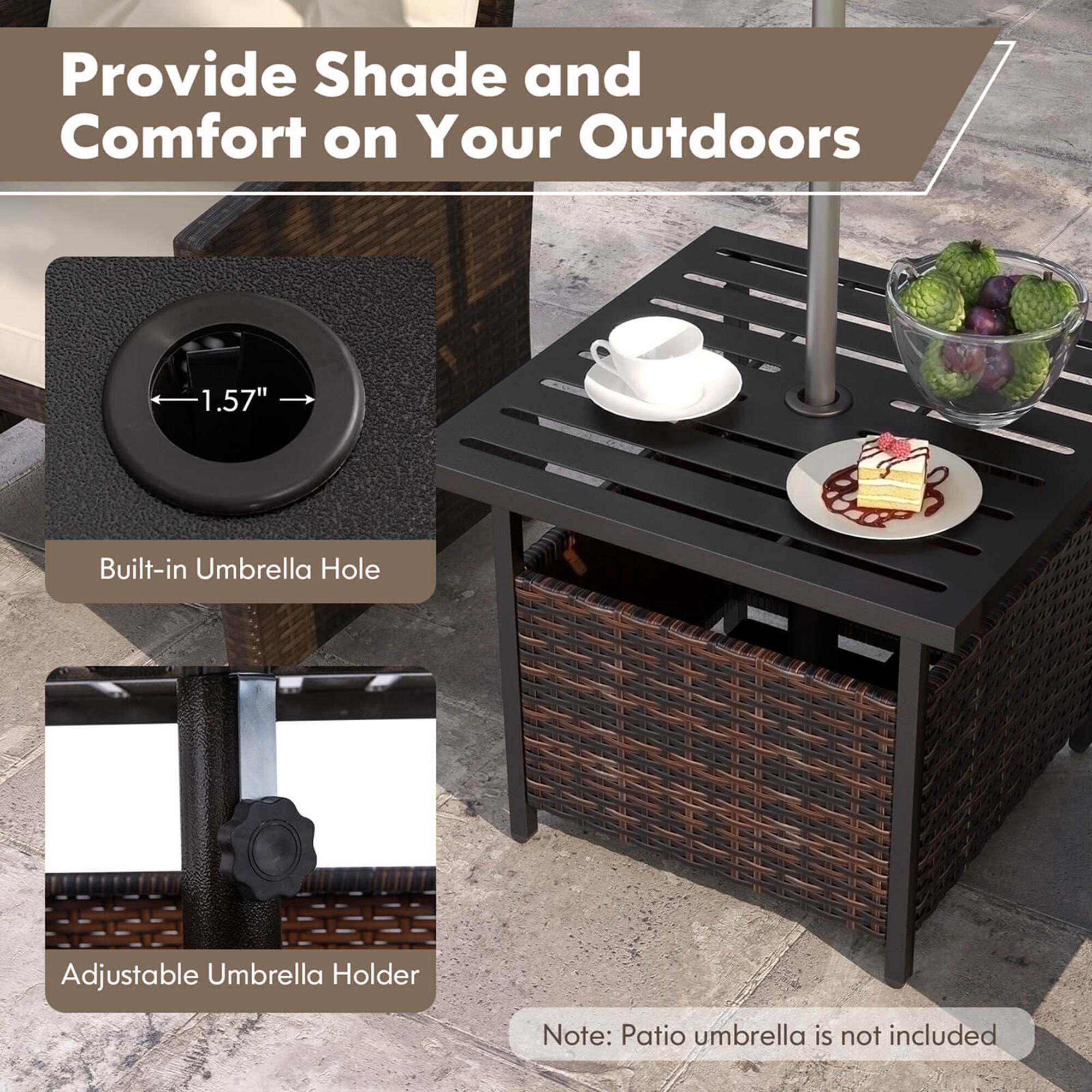 Provide Shade and Comfort on Your Outdoors

1.57" Built-in Umbrella Hole

Adjustable Umbrella Holder

Note: Patio umbrella is not included