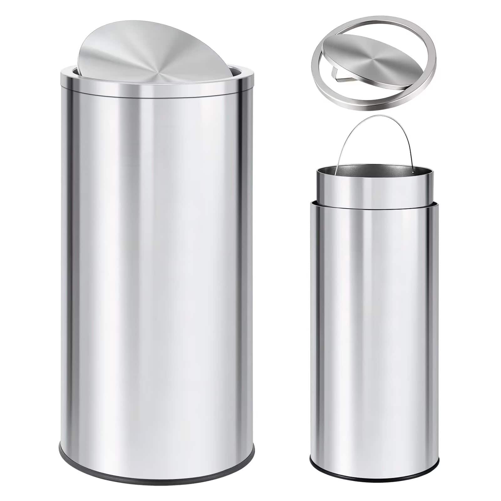 Acekool - 18.5 Gallon Stainless Steel Trash Can 70 Liter Kitchen Garbage Can for Bathroom Bedroom Kitchen