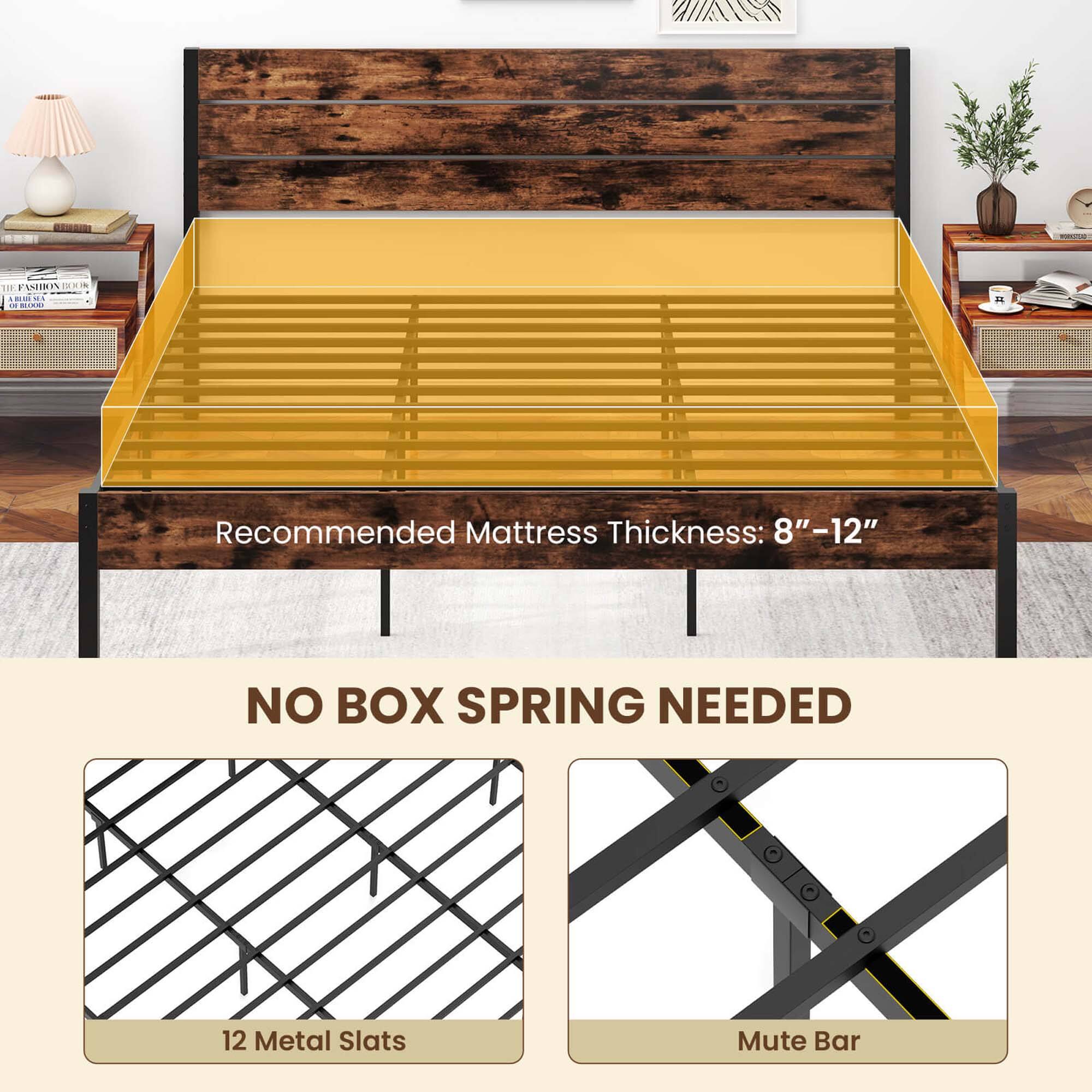 I FRIRA nitoE IM - .. - DEMIE Recommended Mattress Thickness: 8"-12" NO BOX SPRING NEEDED 12 Metal Slats Mute Bar