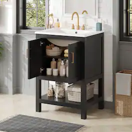 Whisen - 24" Modern Bathroom Vanity Cabinet with Sink Adjustable Shelf and Soft-Close Hinges Storage - Black