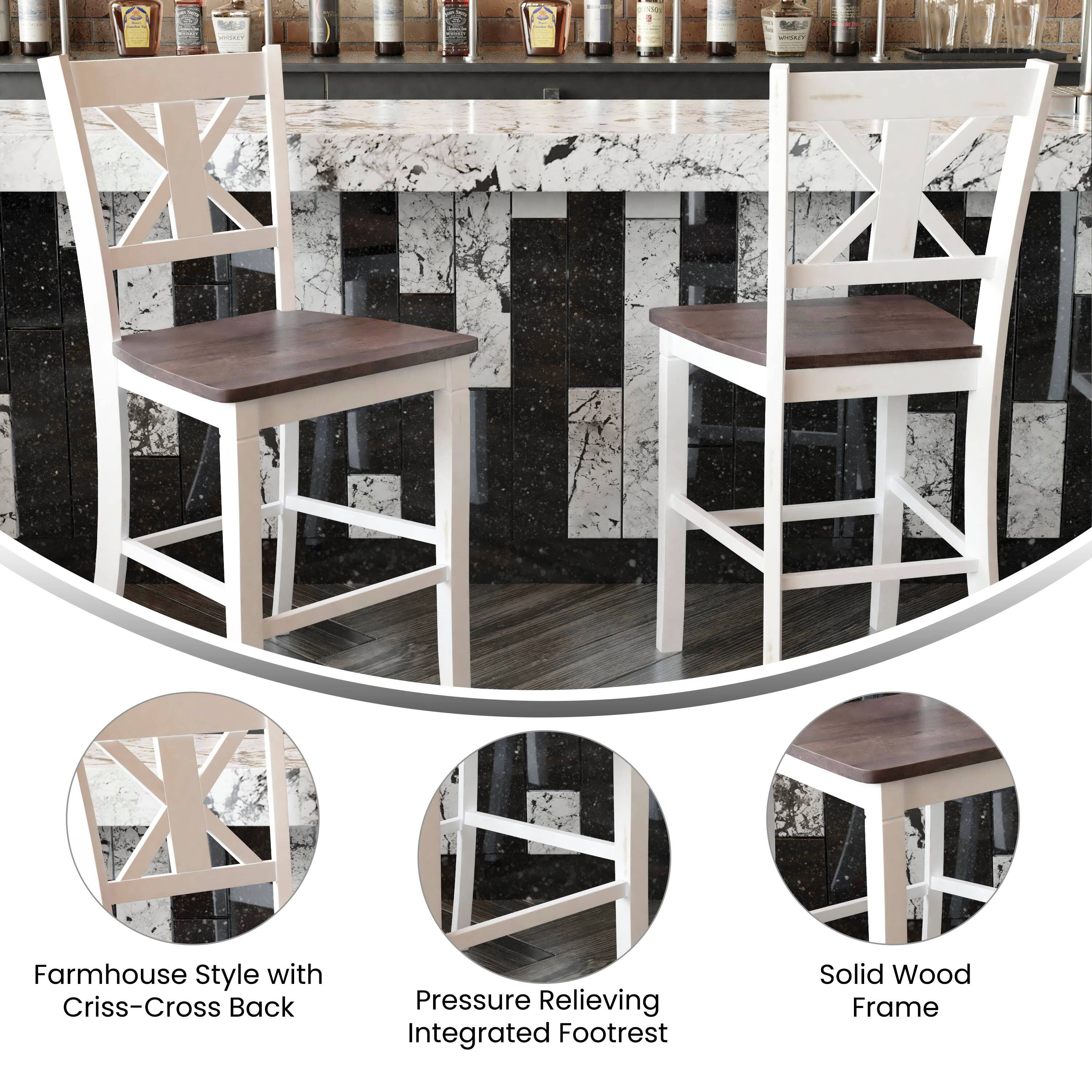 Farmhouse Style with Criss-Cross Back  
Pressure Relieving Integrated Footrest  
Solid Wood Frame