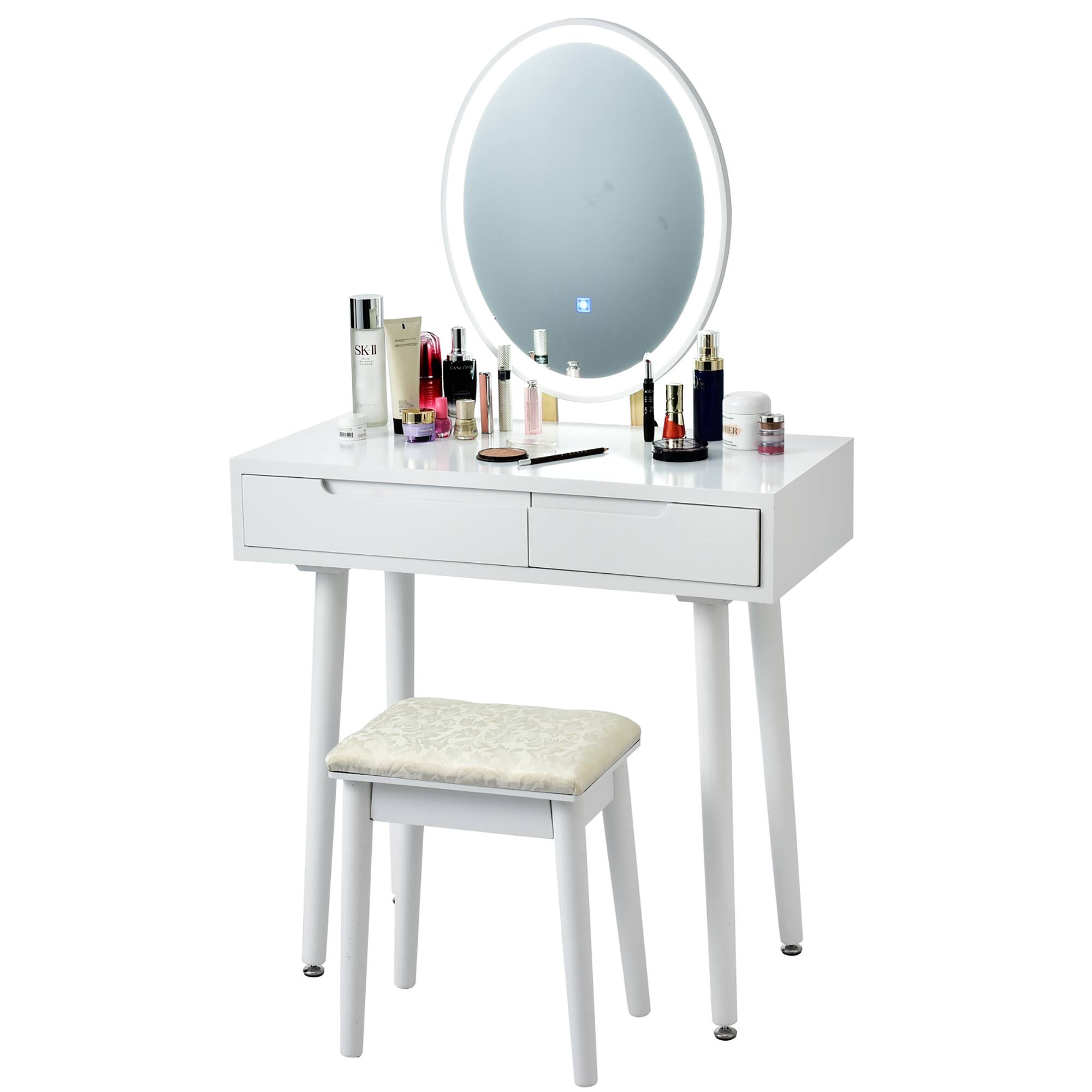 Front. Costway - Costway Vanity Makeup Table Touch Screen 3 Lighting Modes Dressing Table Stool Set - White.