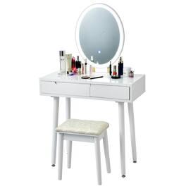Costway - Vanity Makeup Table Touch Screen 3 Lighting Modes Dressing Table Stool Set - White