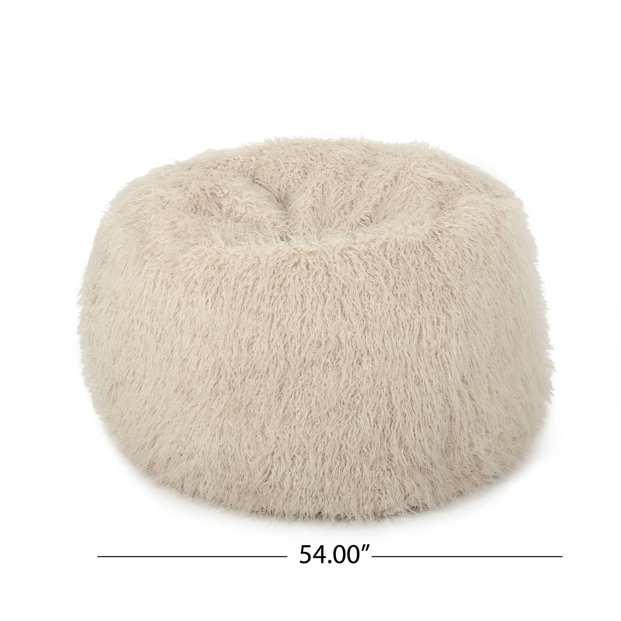 Angle. GOODSILO - Luxurious Faux Fur Bean Bag Chair with Removable Cover for Ultimate Comfort and Style - taupe.