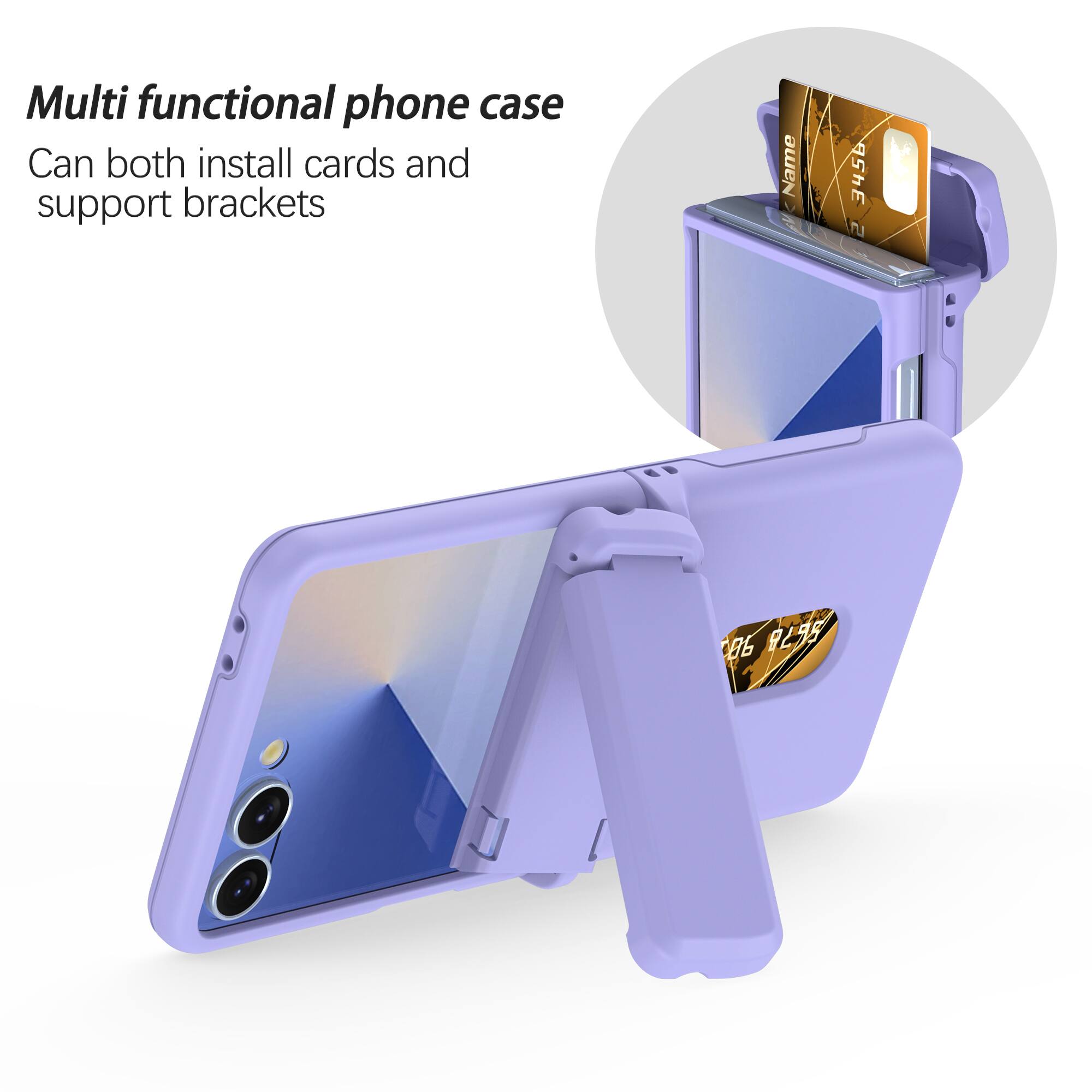 Multi functional phone case  
Can both install cards and support brackets  
Name A 06 9L55