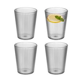 Unique Bargains - 4pcs Clear Acrylic Drinking Glasses, 5.4oz Stripe Texture Unbreakable Stackable for Water Juice Beer - Gray