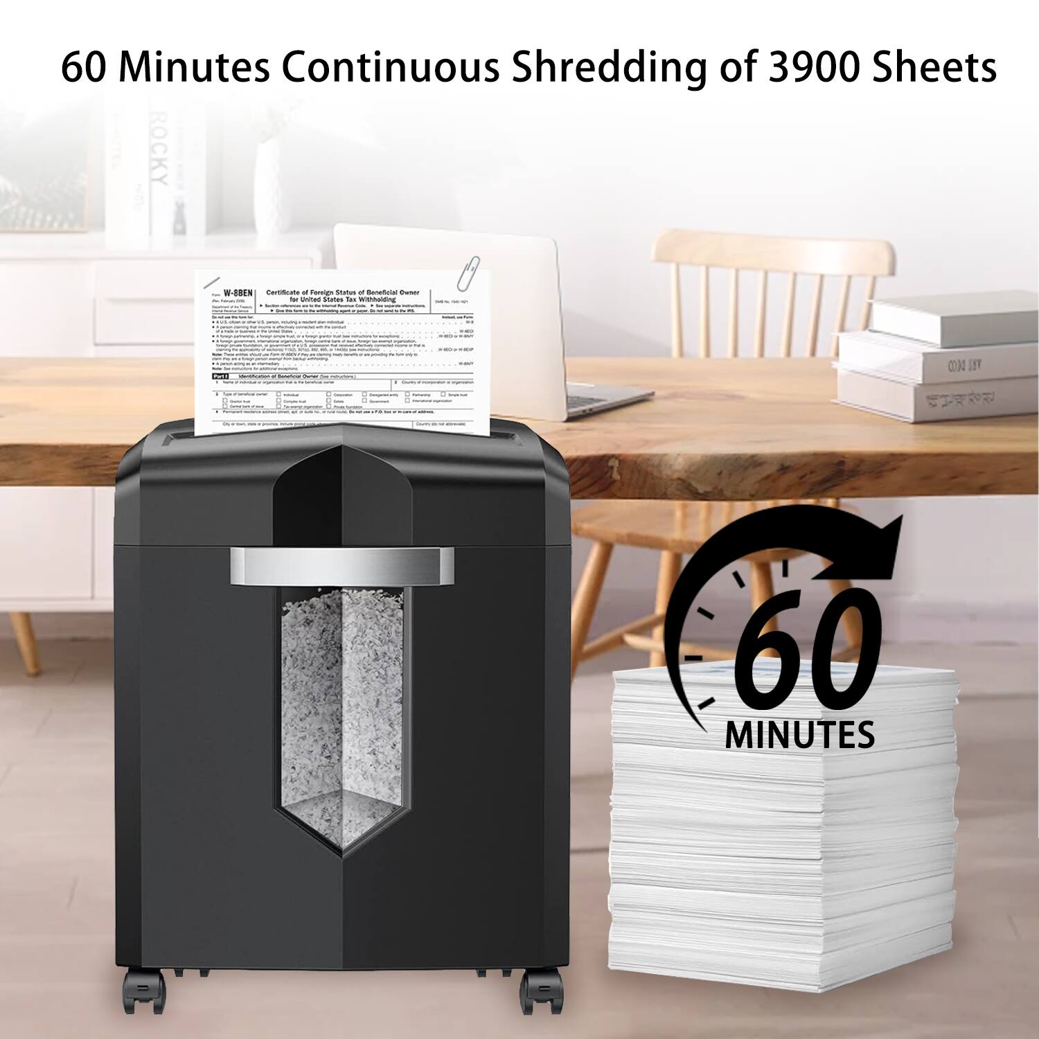 60 Minutes Continuous Shredding of 3900 Sheets