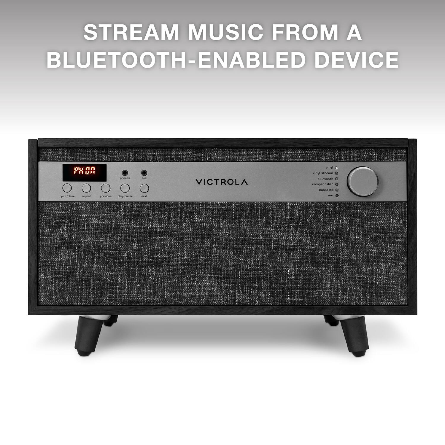 Stream music from a Bluetooth-enabled device with the Victrola Bluetooth speaker.