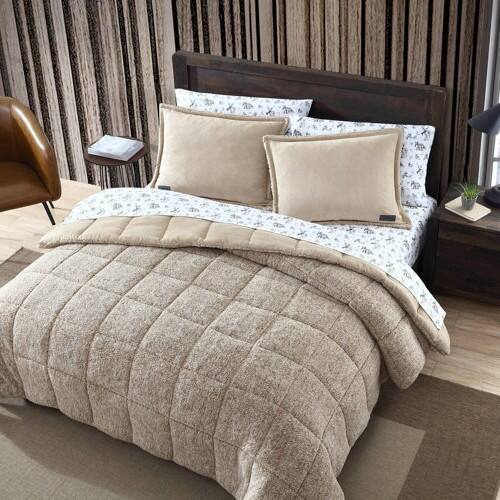 Left. Hivvago - King Plush Sherpa Reversible Micro Suede Comforter Set in Beige - Beige.