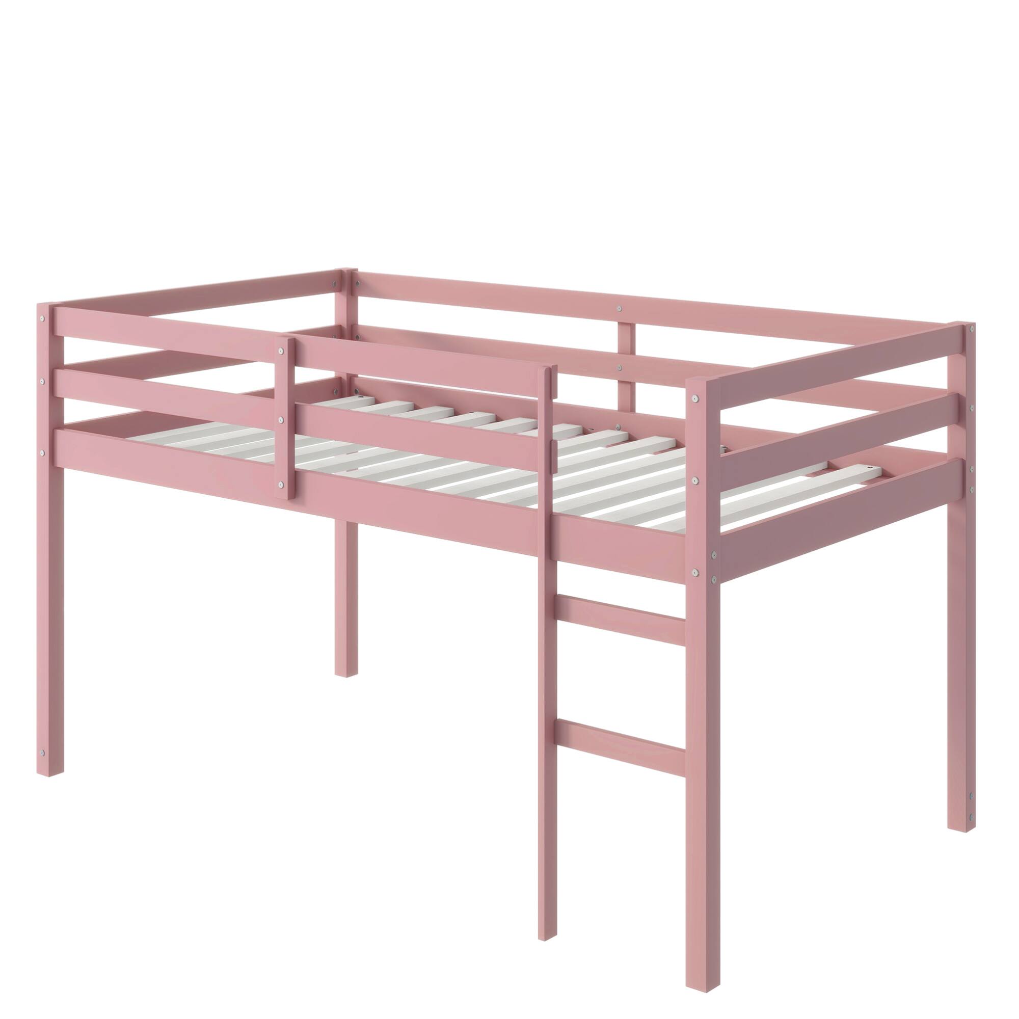 Angle. GOODSILO - Solid Wood Twin Loft Bed with Ladder and Strengthened Slats for Enhanced Stability and Space Optimization - Pink.
