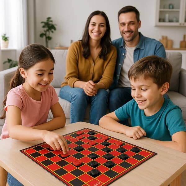 Alt View 2. Amber Sporting Goods - Checkers Plus 5-in-1 Game Set, Traditional Checkers & 5 Other Board Games - Multicolor.