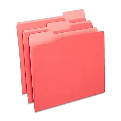Front. Staples - Staples File Folders, 1/3-Cut Tab, Letter Size, Red, 24/Pack (ST13846-CC) - Red.