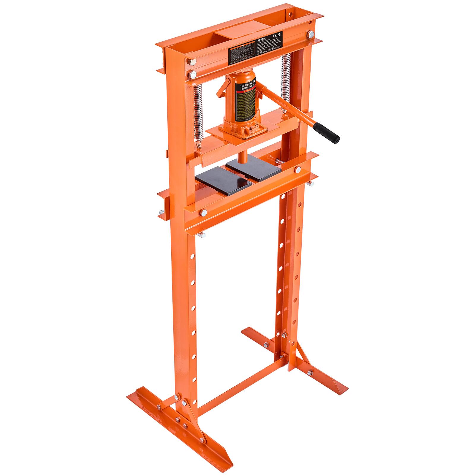 Alt View 5. VEVOR - Hydraulic Shop Press,12 Ton H-Frame Hydraulic Garage/Shop Floor Press,Adjustable Shop Press with Press Plates,Heavy Duty - Orange.