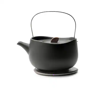 Front. OHOM - Leiph Self-heating Teapot Set - Inkstone Black - Black.