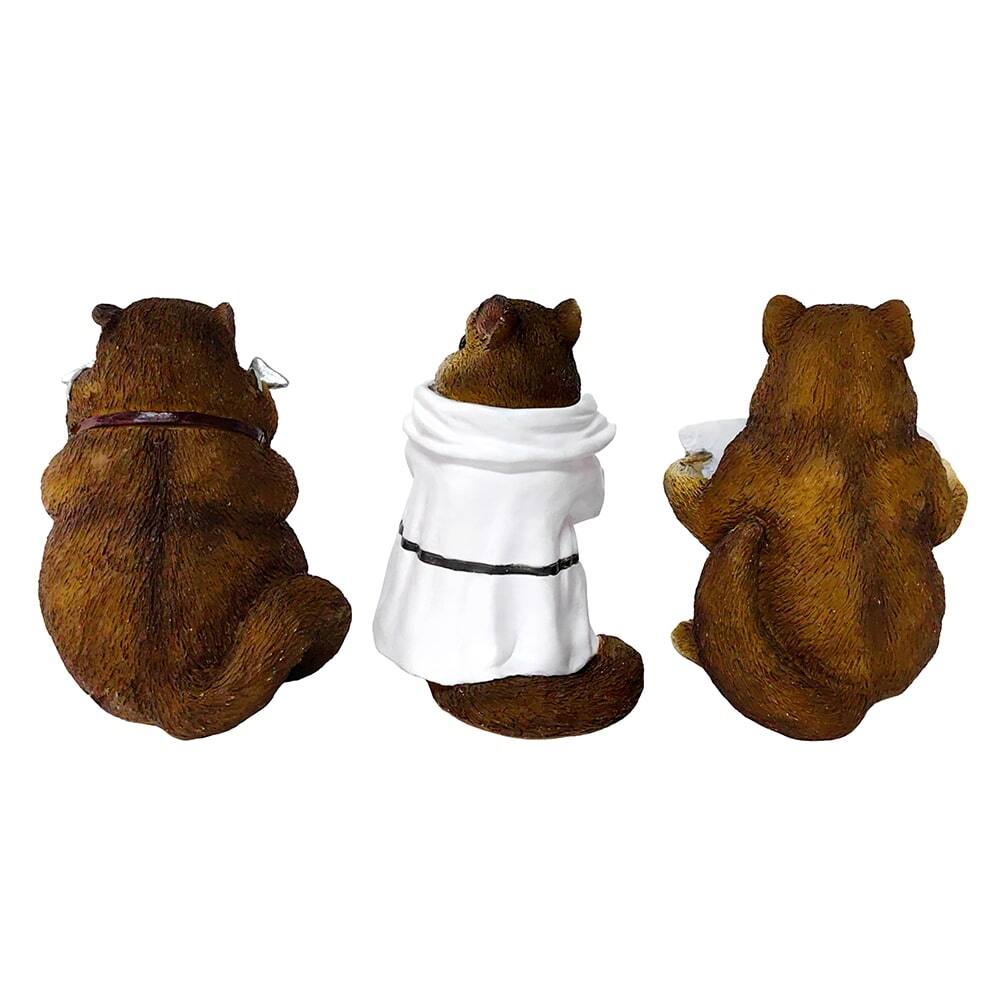 Alt View 3. OrnamentallyYou - Whimsical Chipmunk Trio Set of Three Figurines, 5" Cute Desk Decor and Garden Statues - White.
