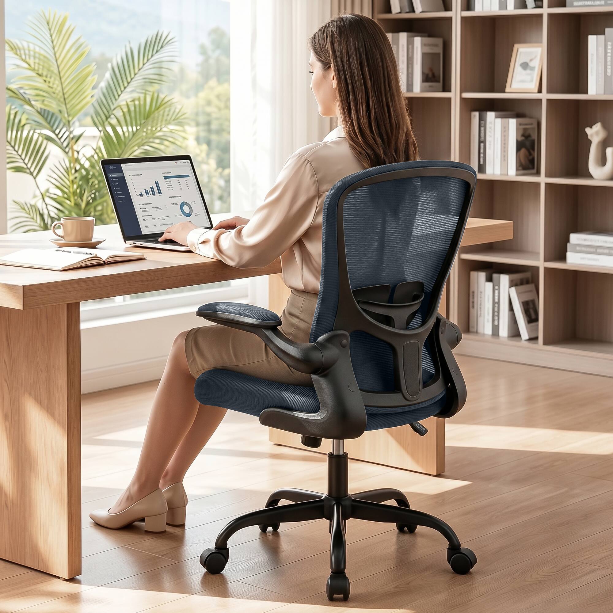 Alt View 5. KERDOM - Ergonomic Desk Chair, Swivel Computer Chair with Flip-up Arms, Adjustable Lumbar Support & Height, Breathable Mesh, Tilt - Dark Grey.