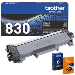 Brother - Genuine TN830 Standard Yield Black Toner Cartridge w/ Print Like a Pro Bundle