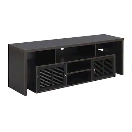Front. FurniFact - Espresso TV Stand with Bamboo Door and Melamine Veneer Finish for Flat Screens - Gray.