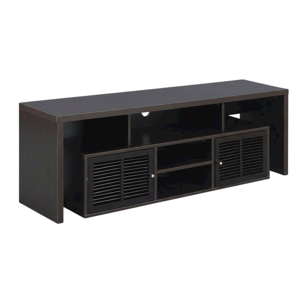 Front. FurniFact - Espresso TV Stand with Bamboo Door and Melamine Veneer Finish for Flat Screens - Gray.