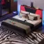 Angle. Bestier - King Size Bed Frame with LED Adjustable Storage headboard, PU Leather Upholstered Platform Bed - Black.