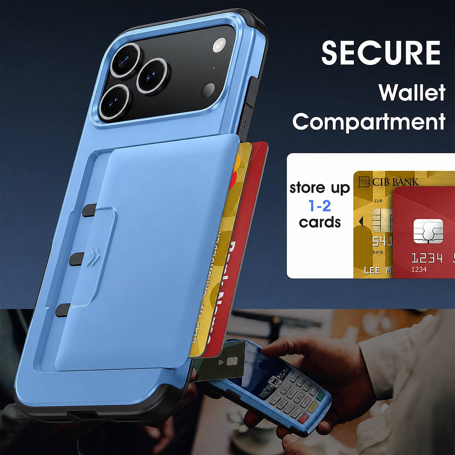 SECURE Wallet Compartment

- Alance Park START
- store up 1-2 cards
- CIB BANK EUR 541 5419 1234 ! LEE M 1234