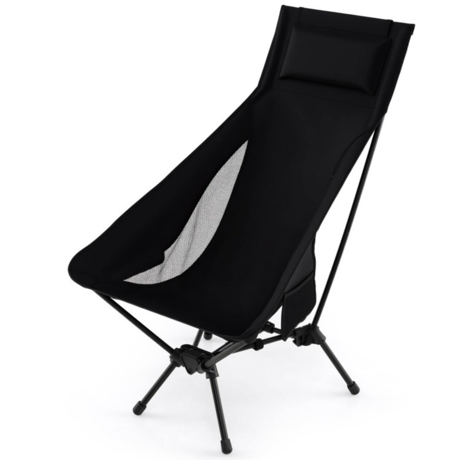 Alt View 5. Mondawe - High Back Folding Camping Chair w Pillow & Compact Carry Bag Aerospace Aluminum 330 lbs Moon Shape - Black.