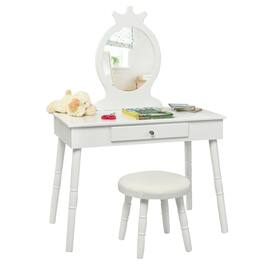 Costway - Kids Vanity Makeup Table & Chair Set Make Up Stool Play Set for Children - White