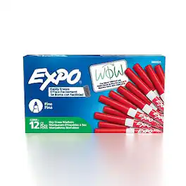 Expo - Dry Erase Markers, Fine Tip, 12/Pack - Red