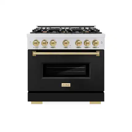 Front. ZLINE - ZLINE Autograph 36 in. Classic Satin Steel Gas Range with Bronze Accents (CGRSZ-BLM-36-CB) - White.