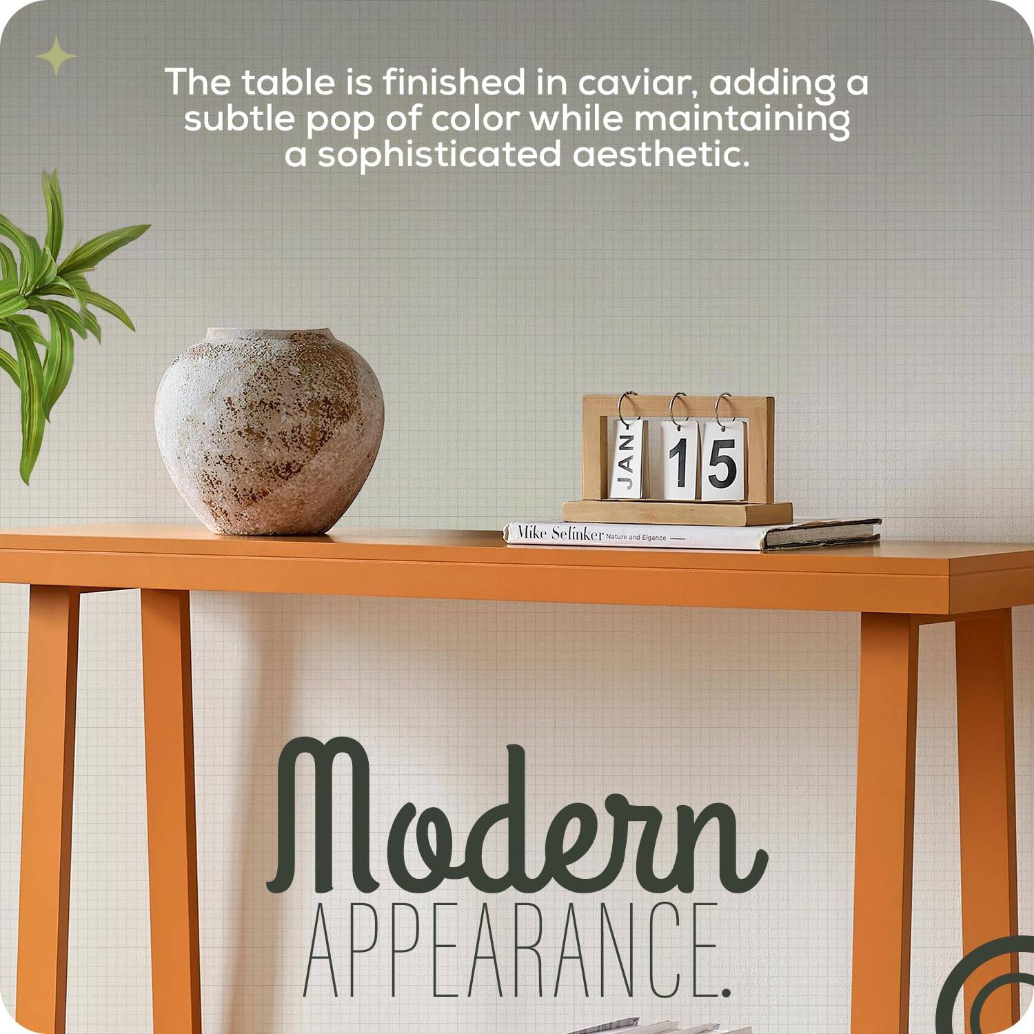 The table is finished in caviar, adding a subtle pop of color while maintaining a sophisticated aesthetic.

Modern APPEARANCE.

JAN 15

Mike Selinker Nature and Elegance