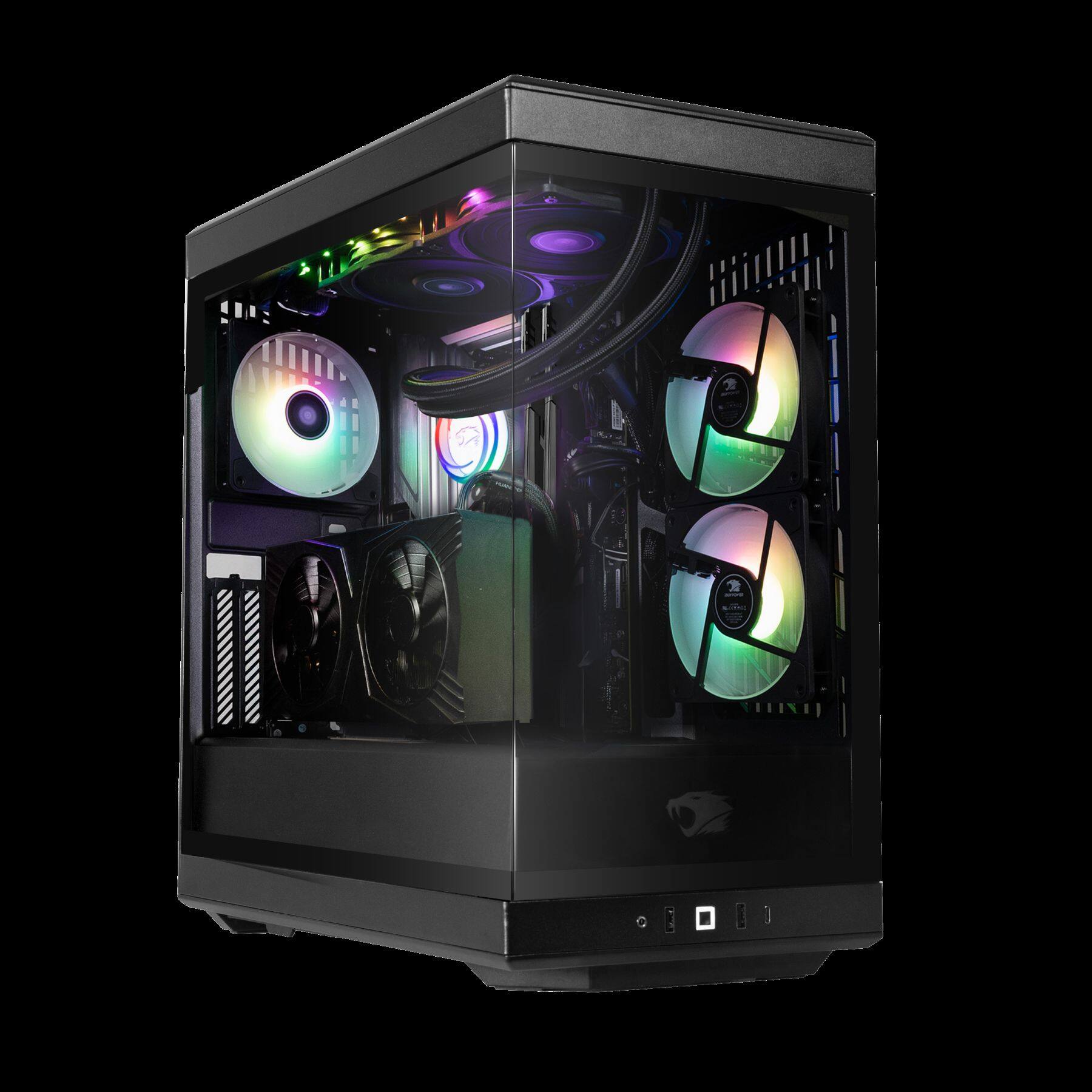 Angle. iBUYPOWER - iBUYPOWER Y40 Gaming PC Desktop - AMD Ryzen 7 7800X3D, NVIDIA GeForce RTX 5080 16GB, 32GB DDR5 RAM, 1TB NVMe SSD - Black.