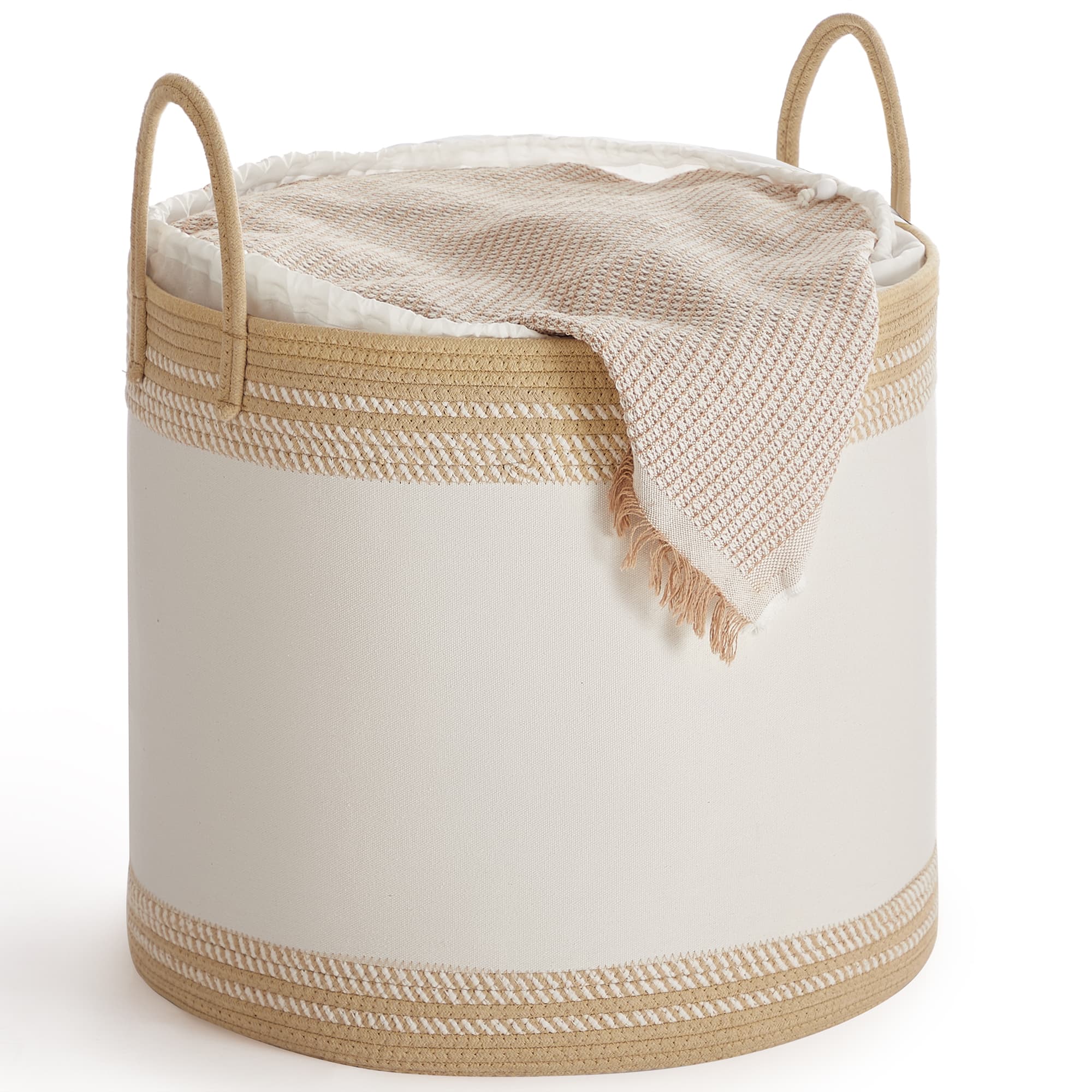 Songmics Home - 90L Laundry Hamper with Handles, Laundry Basket, Laundry Bag with Lid, for Clothes, Blankets, Living Room, Bedroom - White