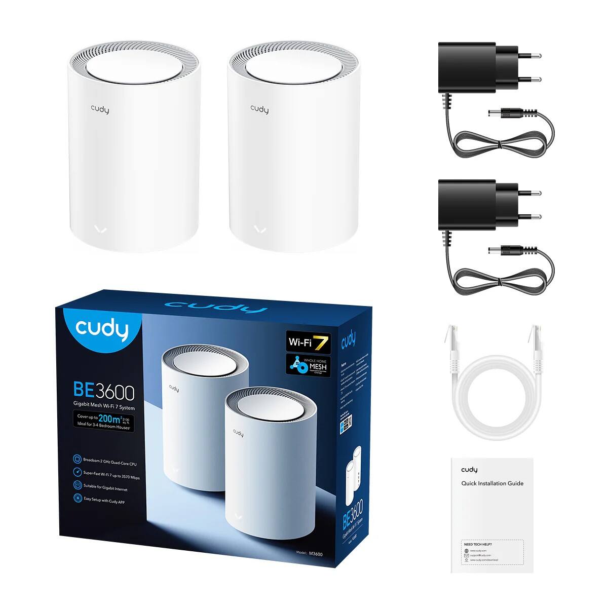 cudy cudy Cudy cudy Wi-Fi 7 - MESH BE3600 Gigabit Mesh Wi-Fi 7 System Cover up to 200m 200m 34 Bedroom Router Soahon3 Quad - Core W . a - N - Suitable l School - Toy Te - Cub AN BE3:00 cudy Quick Installation Guide N3A00

cudy BE3600
Gigabit Mesh Wi-Fi 7 System
Cover up to 200m
Powered by 2x Quad-Core CPU
Super Fast Wi-Fi up to 3600 Mbps
Supports 7 Devices
Easy Setup with Cudy App

cudy Quick Installation Guide