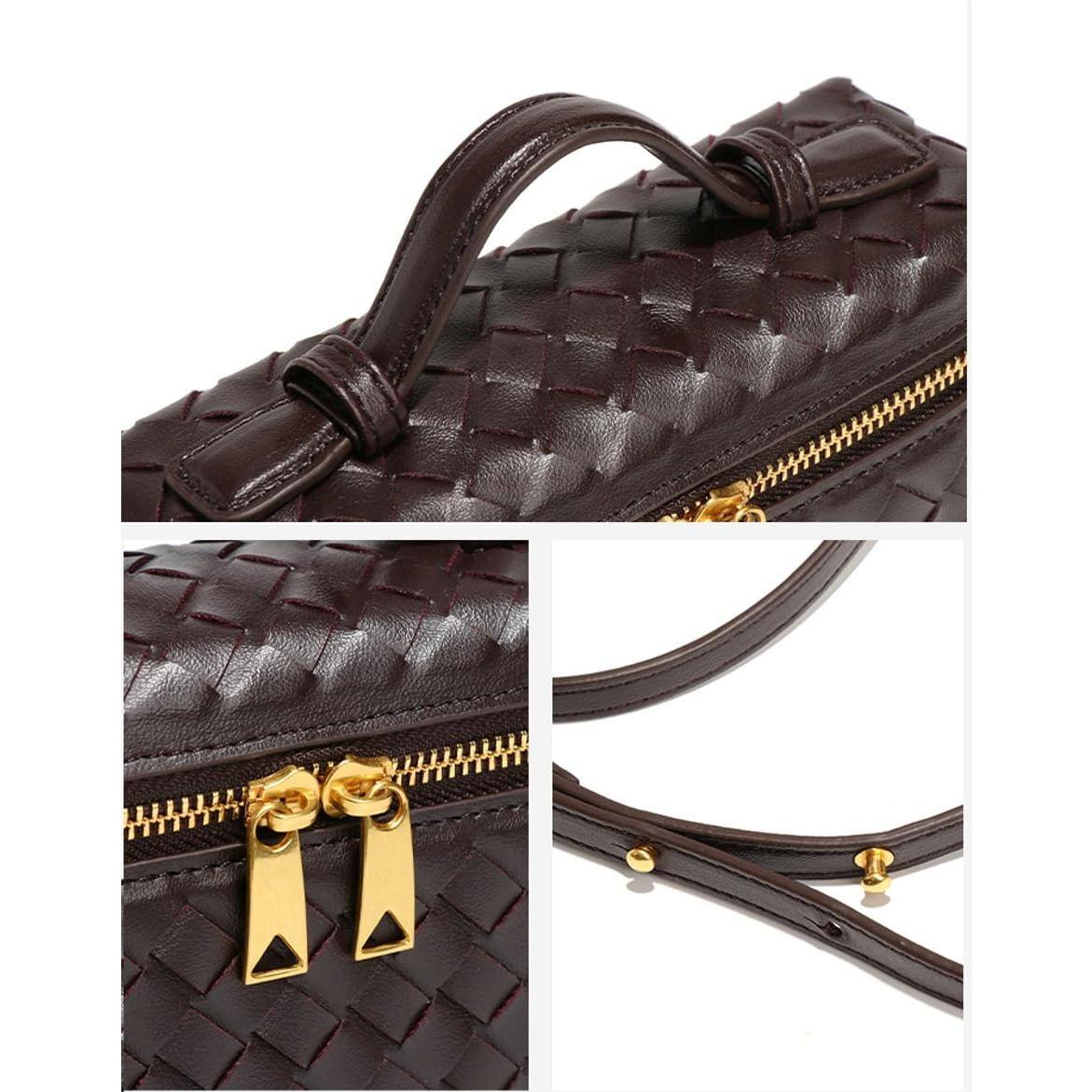 Alt View 3. Fabibe - Trendy Woven Crossbody Purse Square Box Bags Women Shoulder Bag Cute Satchels Mini Pu Leather Top-handle Tote Handbag - A Dark Green 2.