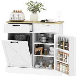 Homcom - Gallon Farmhouse Kitchen Cabinet with Hidden Trash Can and 2 Drawers - White