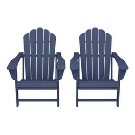 WestinTrends - Highland Outdoor Patio HDPE Adirondack Chairs With Cup Holders (Set of 2) - Navy Blue