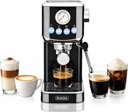 Zulay Kitchen - Magia Compact Espresso Machine, 20-Bar Coffee Maker with Steam Wand, 40oz Tank, Stainless Steel, 1350W - Black