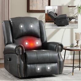 Kadyn - Fabric Recliner Chair with 8-Node Massage, Heating, and Swivel Rocker Functions - Gray